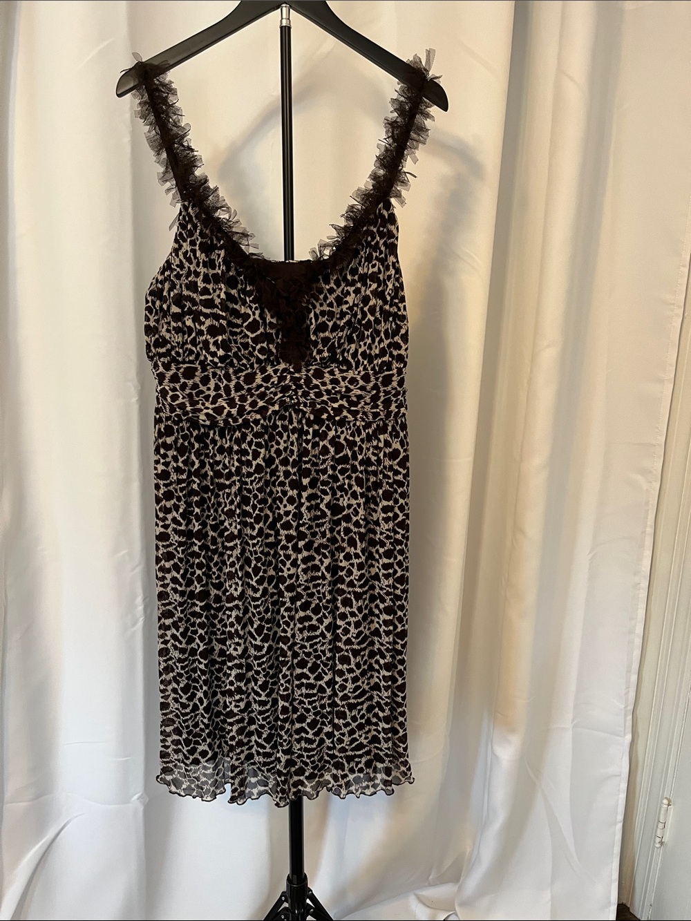 Lane Bryant Black and Cream Leopard-Print Lace-Trim Chemise